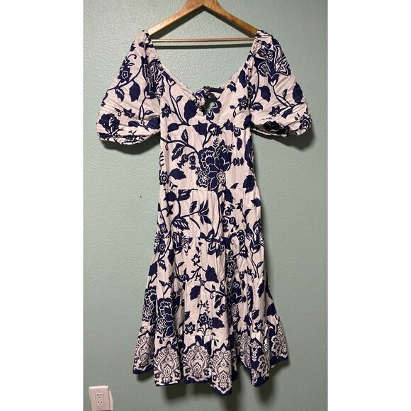 eShakti Women's Cutout Back Floral Print Cotton Poplin Empire Tiered Dress - Picture 2 of 11